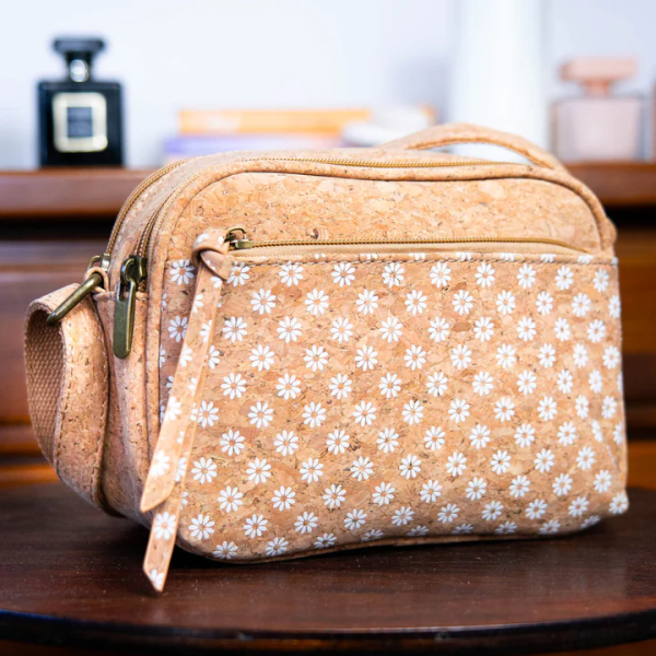 Cork Bag white flowers